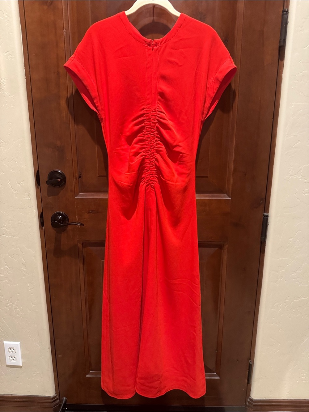 La Ligne Red Ruched Crepe Maxi Dress. Size 6